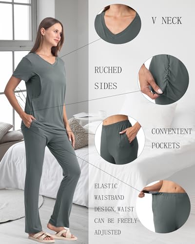 Rnxrbb 3 Piece Maternity Nursing Pajamas Set for Women Postpartum Pjs - color: Cyangray, size: Medium