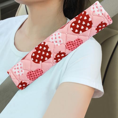 Amooca 2 Pack Seat Belt Covers Soft Shoulder Pad for Cars & Backpack - color: Pink Heart