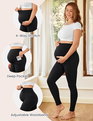 VALANDY Creamlush 2/4 Pack Maternity Leggings with Pockets Over the Belly - color: Black/Black, size: Large