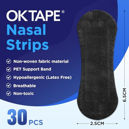 OK TAPE Nose Strips for Breathing and Snoring 30Pcs Black - color: Black