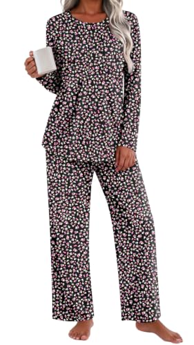 Addtoo Womens Fall Pajama Sets 2026 2 Piece Long Sleeve Soft Loungewear - color: Black Floret, size: Medium