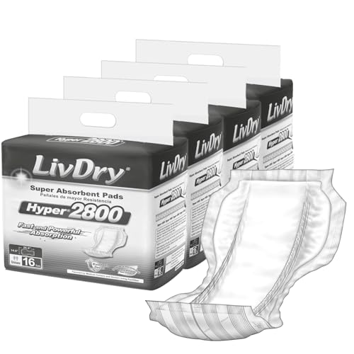 LivDry Incontinence Pad Insert for Men and Women | Extra Absorbency with Odor Control (Hyper 2800 (64 Count)) - style: Hyper 2800 (64 Count)