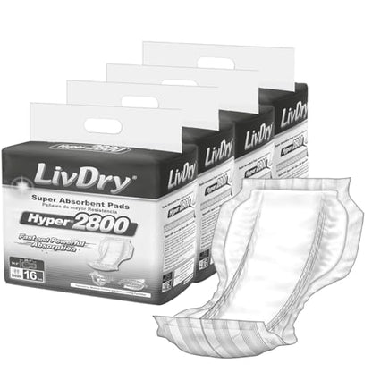 LivDry Incontinence Pad Insert for Men and Women | Extra Absorbency with Odor Control (Hyper 2800 (64 Count)) - style: Hyper 2800 (64 Count)