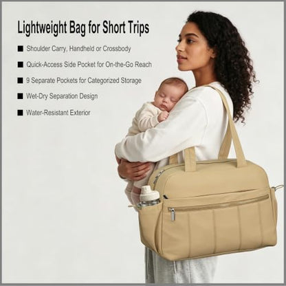 Medium Diaper Bag Tote, Shoulder & Crossbody Mom Bag - color: Khaki
