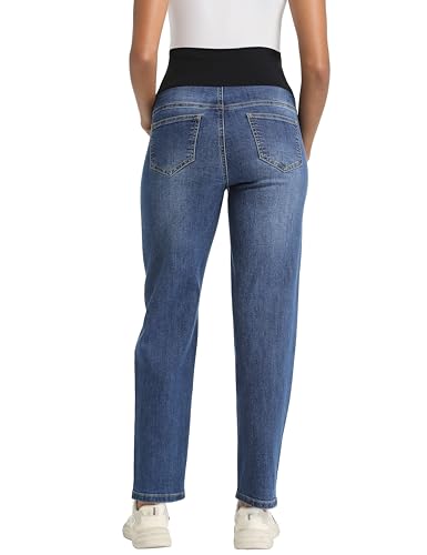 Foucome Maternity Boyfriend Jeans Over Belly Denim Pants - color: Dark Blue, size: X-Large