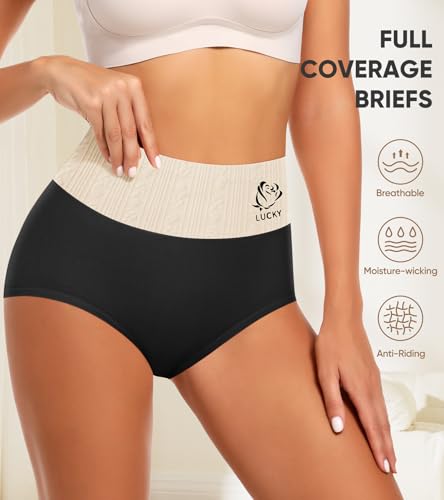 Women's Cotton Underwear High Waisted Tummy Control Panties 5 Pack - color: Black, size: Small