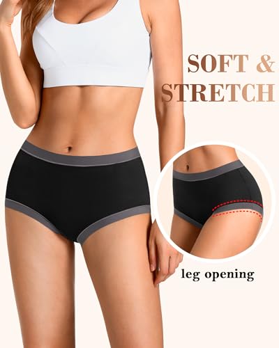 ASIMOON Women's Cotton Underwear Mid Waisted Ladies Panties Soft Breathable Full Coverage Briefs 5 Pack - color: Black, 5pack, size: Medium