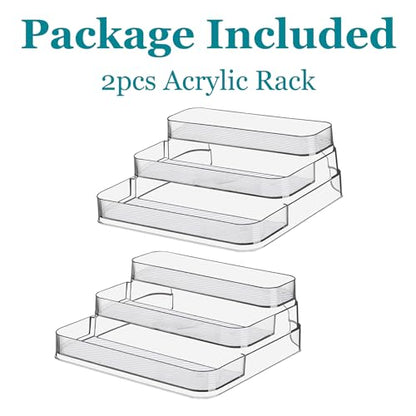 2pcs Acrylic Rack, No Assembly Clear 3 Tier Condiment Bottle Shelf Vanity Organizer for Cabinet Kitchen Bathroom - size: 2pcs