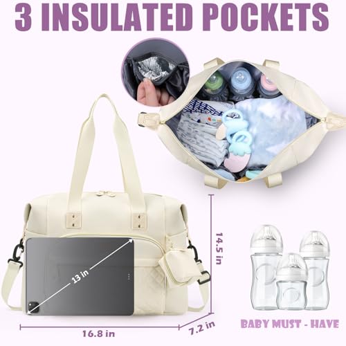 Tuwubi Diaper Bag Tote,Baby Diaper Bag with Pacifier Case - color: White, size: Large