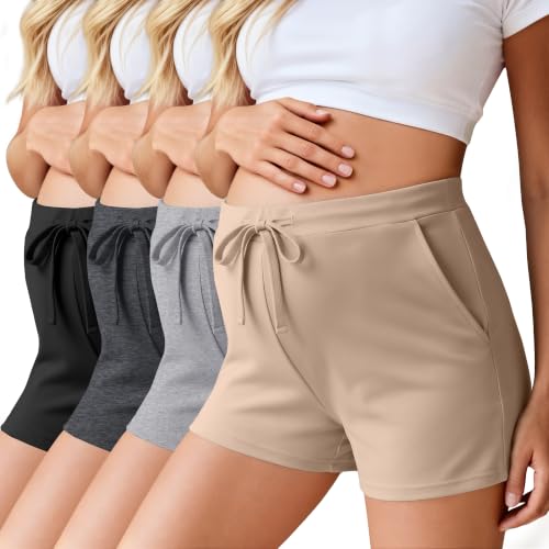 Ficerd 4 Pack Women's Maternity Athletic Shorts - color: Apricot, Gray, Mixed Black, Black, size: Large