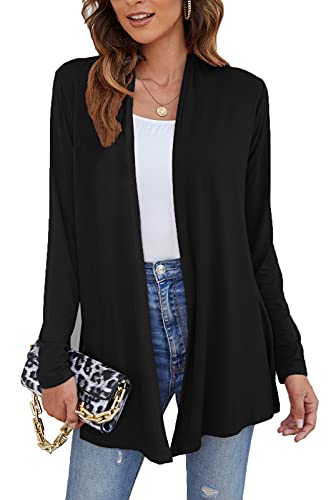 Ladlop Women's Lightweight Open Front Cardigans Long Sleeve Casual Soft Drape Fall Cardigan - color: Black, size: Small