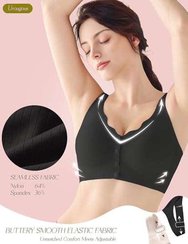 Womens Front Closure Bras for Women Seamless Soft Mastectomy Bra - color: Magic Black, size: X-Large