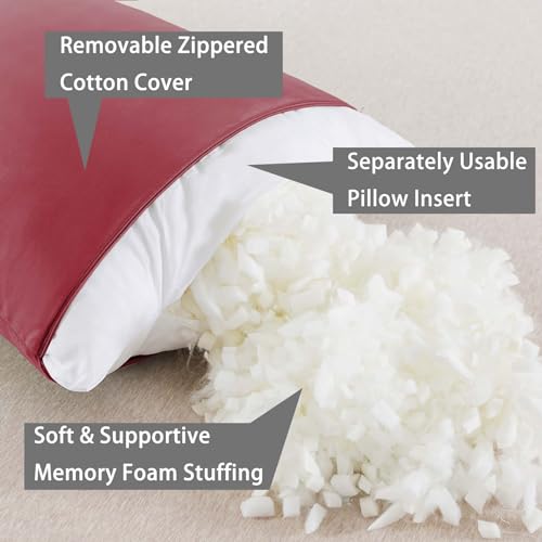 WhatsBedding Memory Foam Body Pillow with Cover, Long Bed Pillow for Adults - color: White Pillow+ Burgundy Red Pillowcase