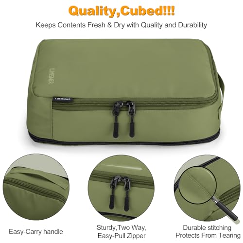 Lumesner 8 Set Compression Packing Cubes, Travel Suitcase Organizers - color: Army green