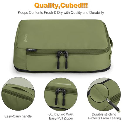Lumesner 8 Set Compression Packing Cubes, Travel Suitcase Organizers - color: Army green