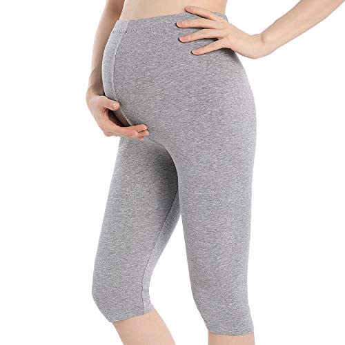 Pregnancy Shorts For Women Summer Maternity Leggings Capri Over The Belly - color: Grey, size: Large
