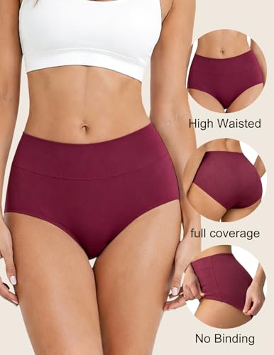 High Waisted Cotton Underwear for Women Full Coverage Panties - color: Mix2(pack-5), size: Large