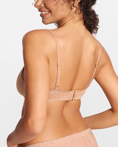 Natrelax Modal Ribbed V Neck Bralette - color: Natural, size: Medium