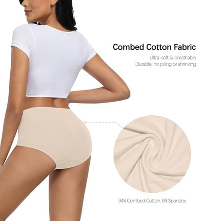 MIRITY Women's High Waist Cotton Underwear - Soft Full Coverage Briefs with Double-Layer Waistedband - color: Color 2, size: Medium