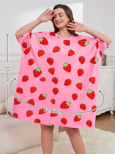 CRIPOM Plus Size Moo Moos for Women Oversized Sleep Shirts with Pockets - color: Pink Strawberry