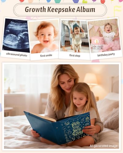 Leather Baby Scrapbook Album, Baby Memory Keepsake for New Moms & Dads - color: Blue