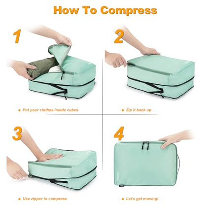 Lumesner 8 Set Compression Packing Cubes, Travel Suitcase Organizers - color: Green