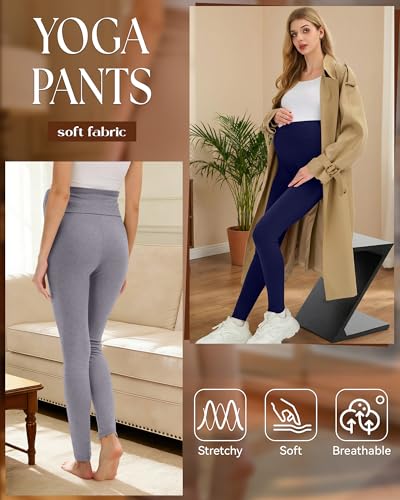 3 Pack Women's Maternity Leggings Pregnancy Pant - color: Black, Navy Blue, Mixed Gray, size: Medium