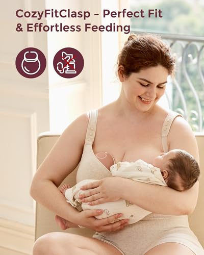 Momcozy Busty U.S. Cotton Nursing Bras for Breastfeeding Maternity Bra - color: Oatmeal, size: Large