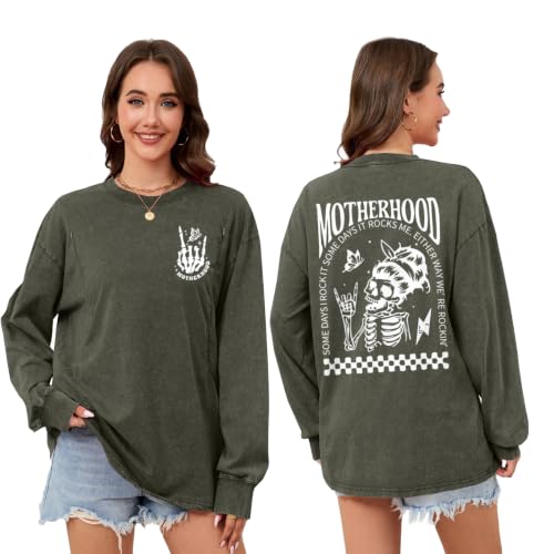 Nursing Long Sleeve Shirts for Breastfeeding Maternity Zipper Friendly Shirt for Women Acid Wash Motherhood Tops - color: Green, size: Large