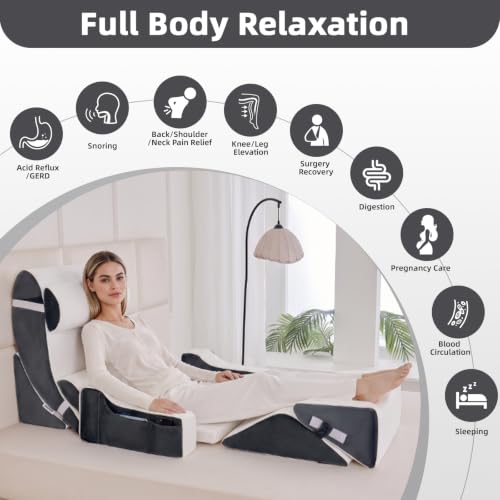 Wedge Pillow Set for After Surgery,White/Dark Grey,9PCS-23.2" - color: White/Dark Grey, size: 9PCS-23.2''