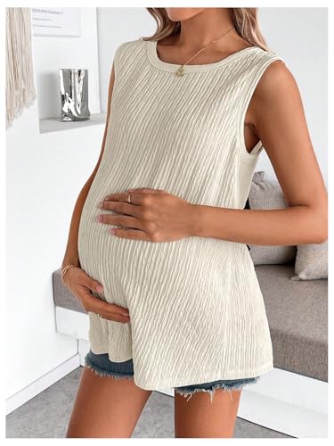 OYOANGLE Women's Maternity Bow Back Tank Top Textured Backless Crew Neck Y2K Pregnancy Summer Clothes - size: Medium