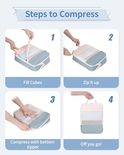 Narwey Compression Packing Cubes for Travel, Cute Luggage Organizer Bags - color: Grayish Blue
