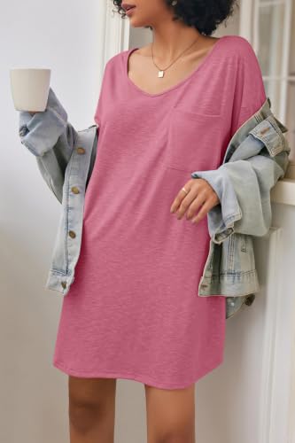 Ekouaer Cotton Nightgowns for Women Oversized Sleep Shirt Tshirt Night Gown - color: Cherry Red, size: Medium