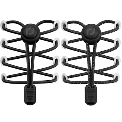 RJ-Sport 2 Pack Elastic No Tie Shoe Laces for Kids & Adults - color: 02 Black & Reflectve Black