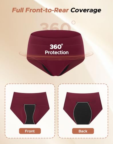 INNERSY Women's Period Underwear Heavy Flow Leakproof Panties,Wine,L - color: Wine, size: Large