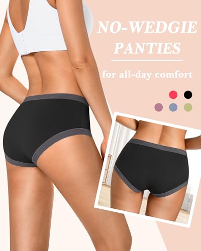 ASIMOON Women's Cotton Underwear Mid Waisted Ladies Panties Soft Breathable Full Coverage Briefs 5 Pack - color: Black, 5pack, size: Medium