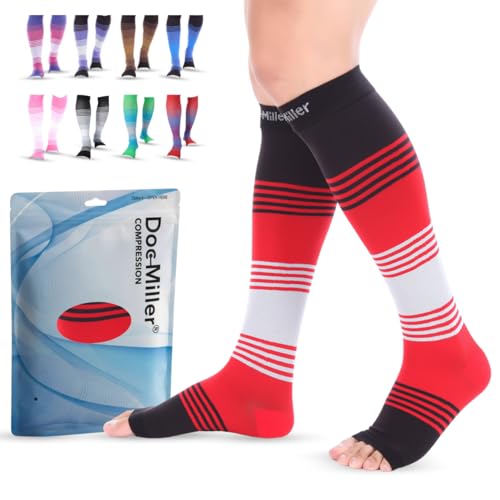 Doc Miller Open Toe Compression Socks 20-30 mmHg for Women & Men, 1 Pair - color: Open Toe BlackRedGray, size: Small