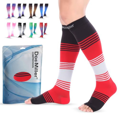 Doc Miller Open Toe Compression Socks 20-30 mmHg for Women & Men, 1 Pair - color: Open Toe BlackRedGray, size: Small