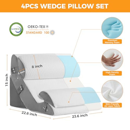 Ruqmuis Wedge Pillow Set for After Surgery, Bed Wedge Pillow, White - color: White/Grey, size: 4pcs