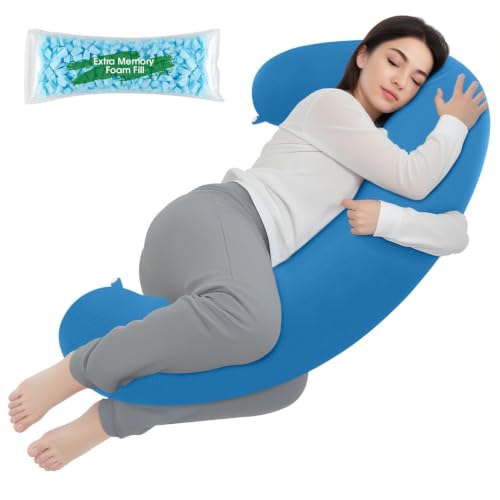 TranquilRelax C Shaped Body Pillow, Light Blue, 47"*10" - color: Light Blue, size: 47*10 in