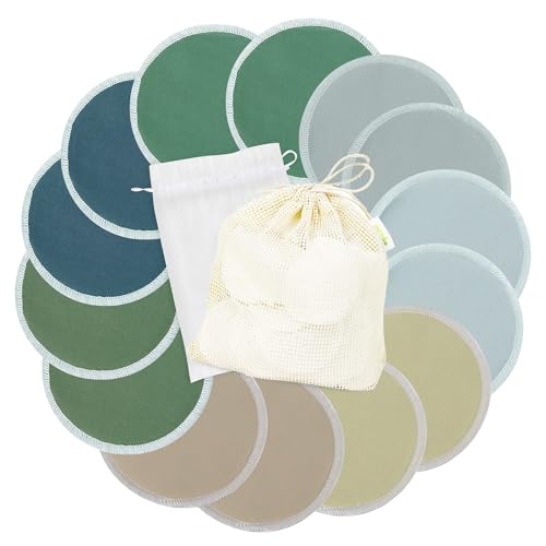wegreeco Nursing Breast Pads (14 Pack) + Laundry Bag & Travel Storage Bag, 4.7 inch Option - Washable & Reusable Breastfeeding Nursing Pads (Bean Paste Green, Plain Shape) - color: Bean Paste Green, Plain Shape, size: Large