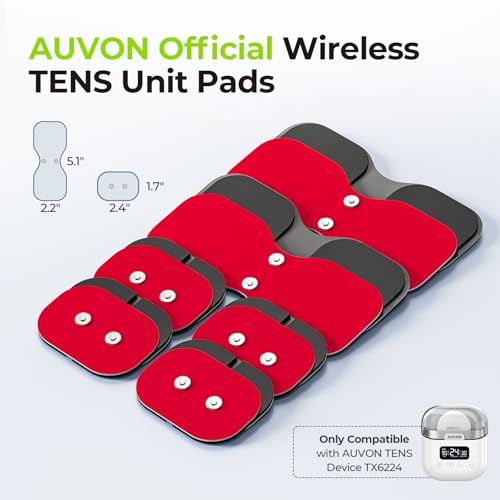 AUVON Wireless TENS Unit Electrode Pads 12 Pcs, 2 Sizes, Latex-Free - color: Red