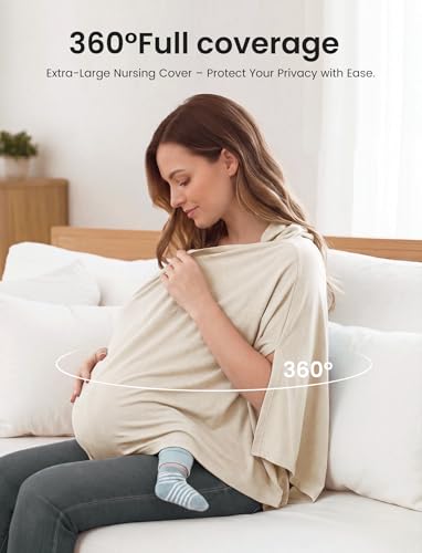 PATPAT Bamboo Viscose Nursing Cover, Breathable Poncho, Beige - color: Beige