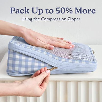 Vandel Space-Saving Compression Packing Cubes for Women 4-Pack Compressible - color: 1. Blue Gingham, size: 4 Pack (Compression)