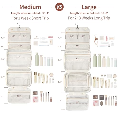 PACKISM Hanging Travel Toiletry Bag - Organizer for Women, Large Off White