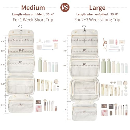PACKISM Hanging Travel Toiletry Bag - Organizer for Women, Large Off White