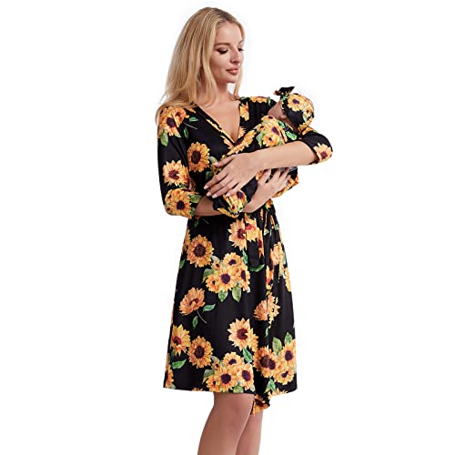 Galabloomer Maternity Robe and Receiving Blanket, Matching Mommy Labor Robe - color: Black, size: Large