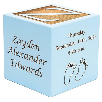 Personalized Baby Birth Block, Custom Newborn Keepsake Gift, Made in USA - color: Blue, size: 3"