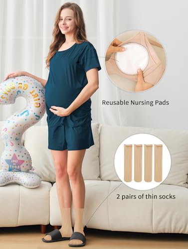 DANSHOW Women Nursing Pajamas Set Breastfeeding Loungewear - color: Navy, size: Large