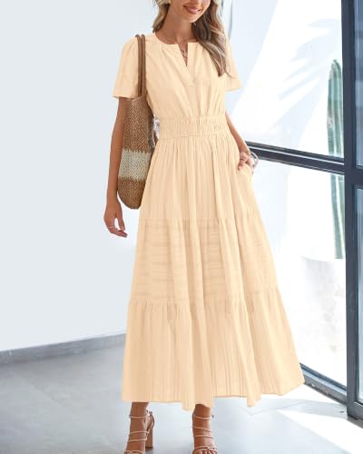 BTFBM Womens Summer 2026 Casual Maxi Dresses - color: Apricot, size: Medium